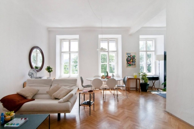 Bright & Central Vienna Airbnb Apartment: Living Room & Dining Area